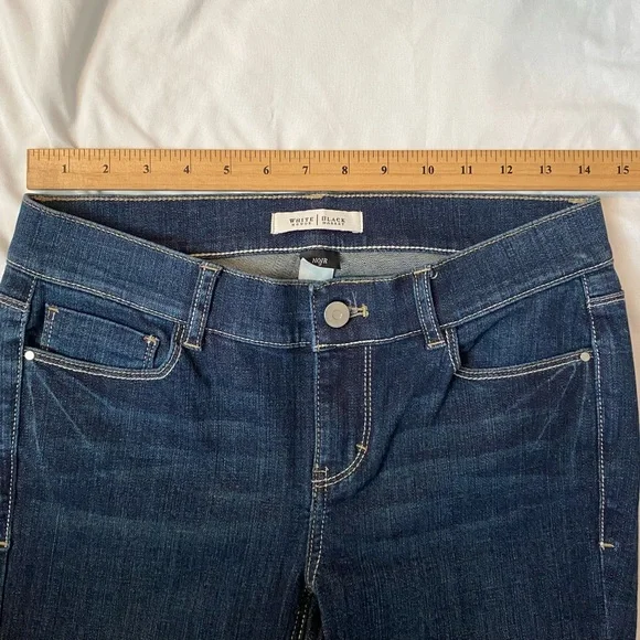 WHBM Women's Dark Blue Bootcut Flare Jeans with Floral Embroidery, Size 6 28" - Picture 6 of 8